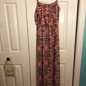 Navy & Pink Patterned Strapless Maxi Dress